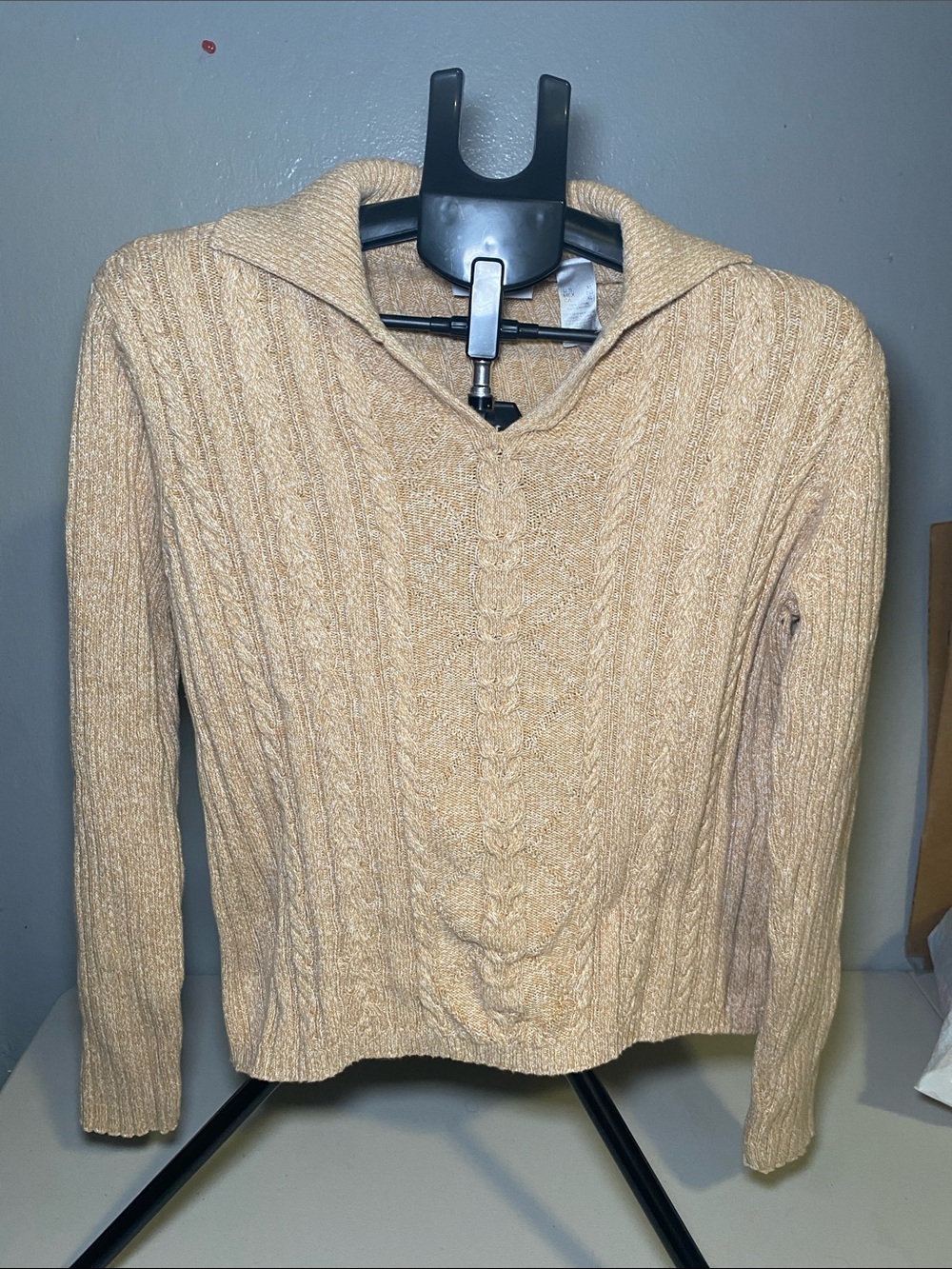 villager Tan Cable-Knit Cowl Sweater